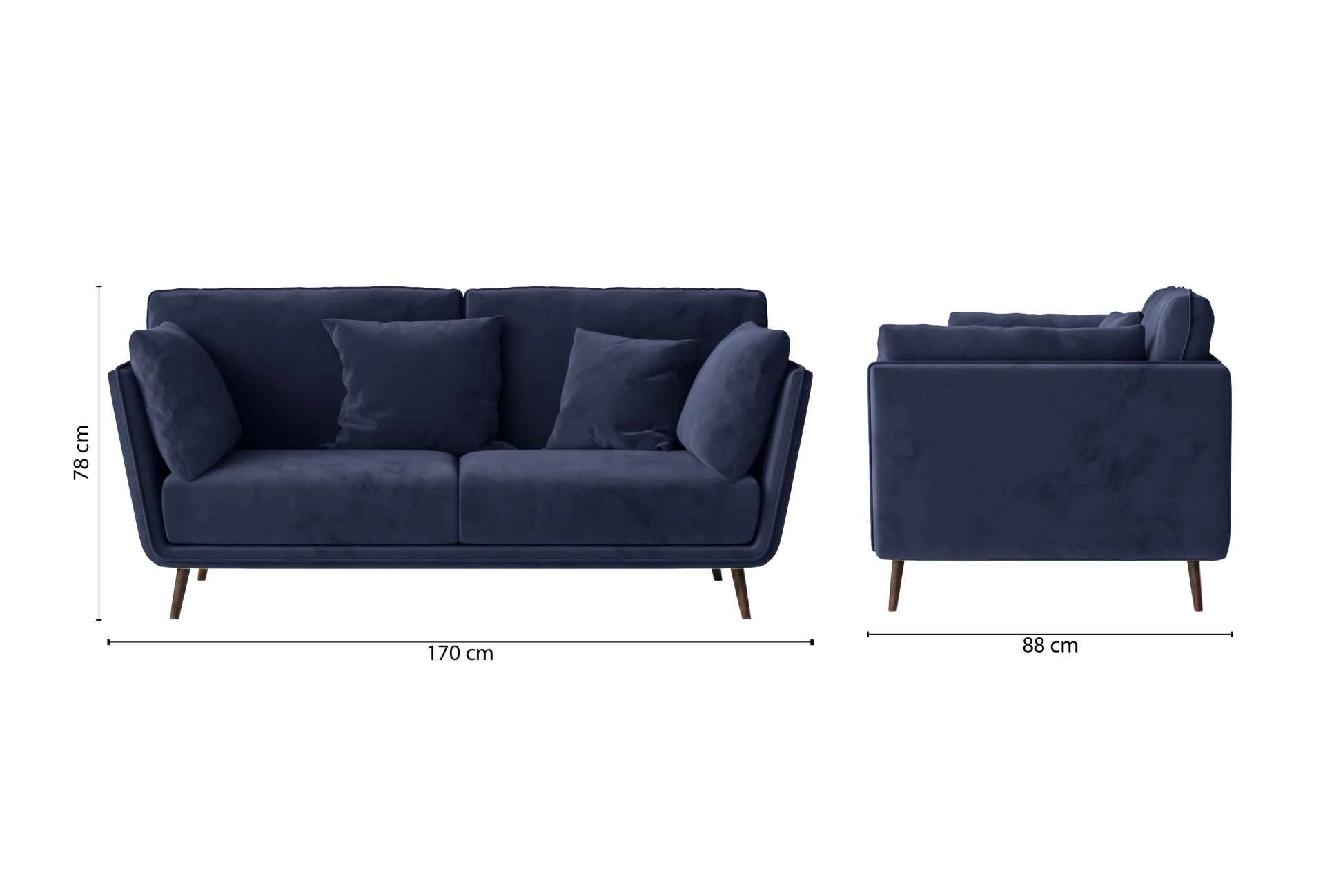 Bologna 2 Seater Sofa Dark Blue Velvet