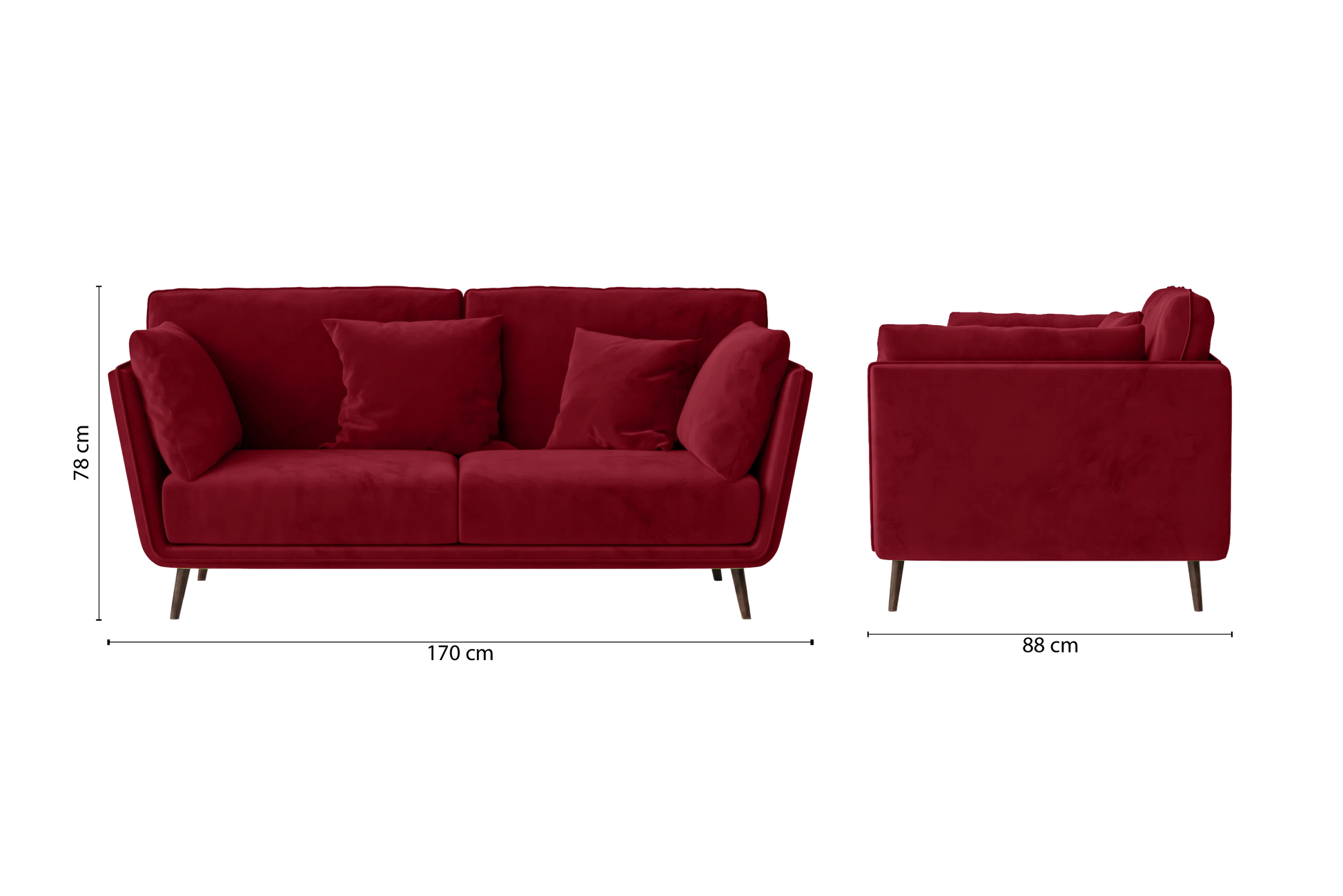 Bologna 2 Seater Sofa Red Velvet