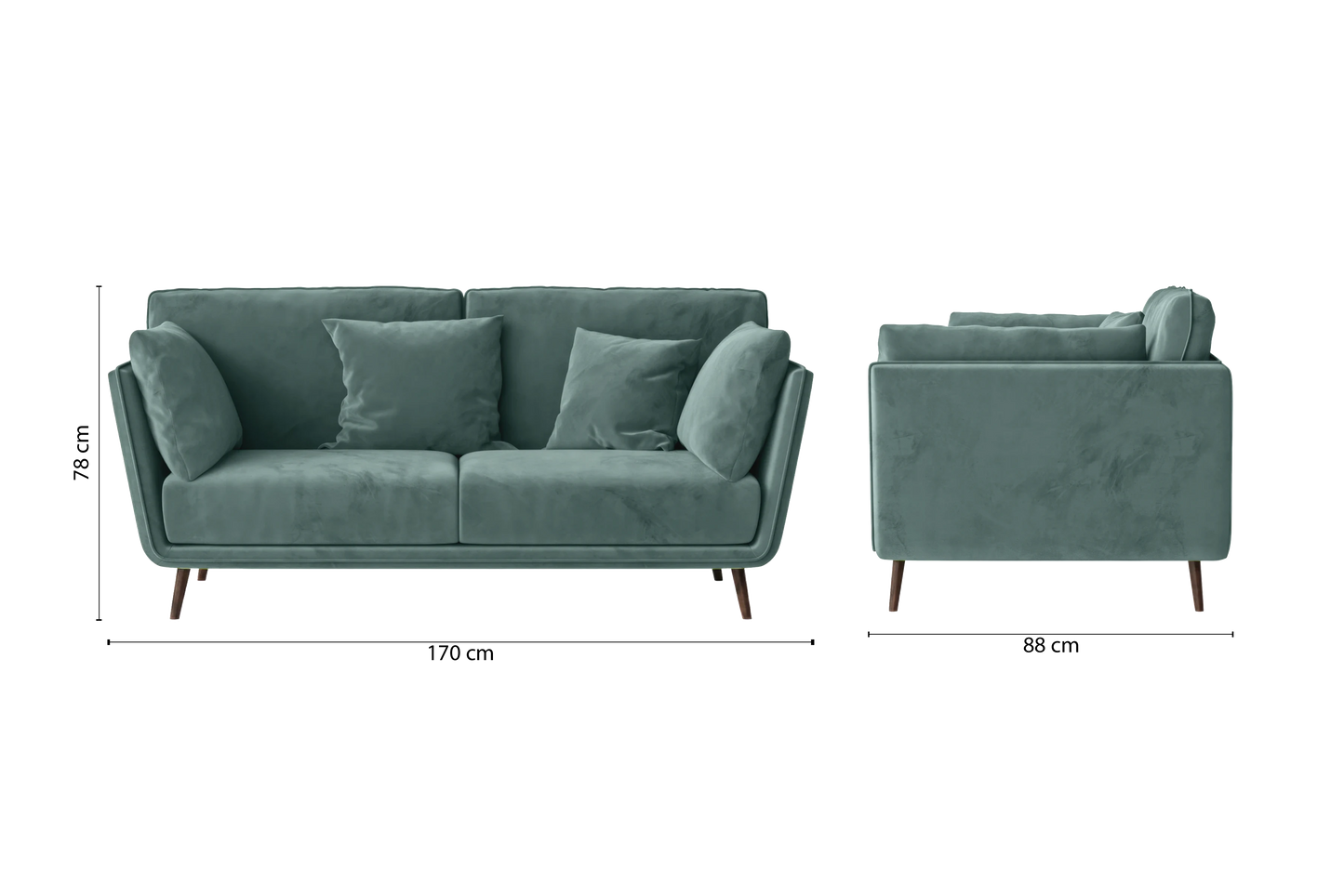 Bologna 2 Seater Sofa Teal Velvet