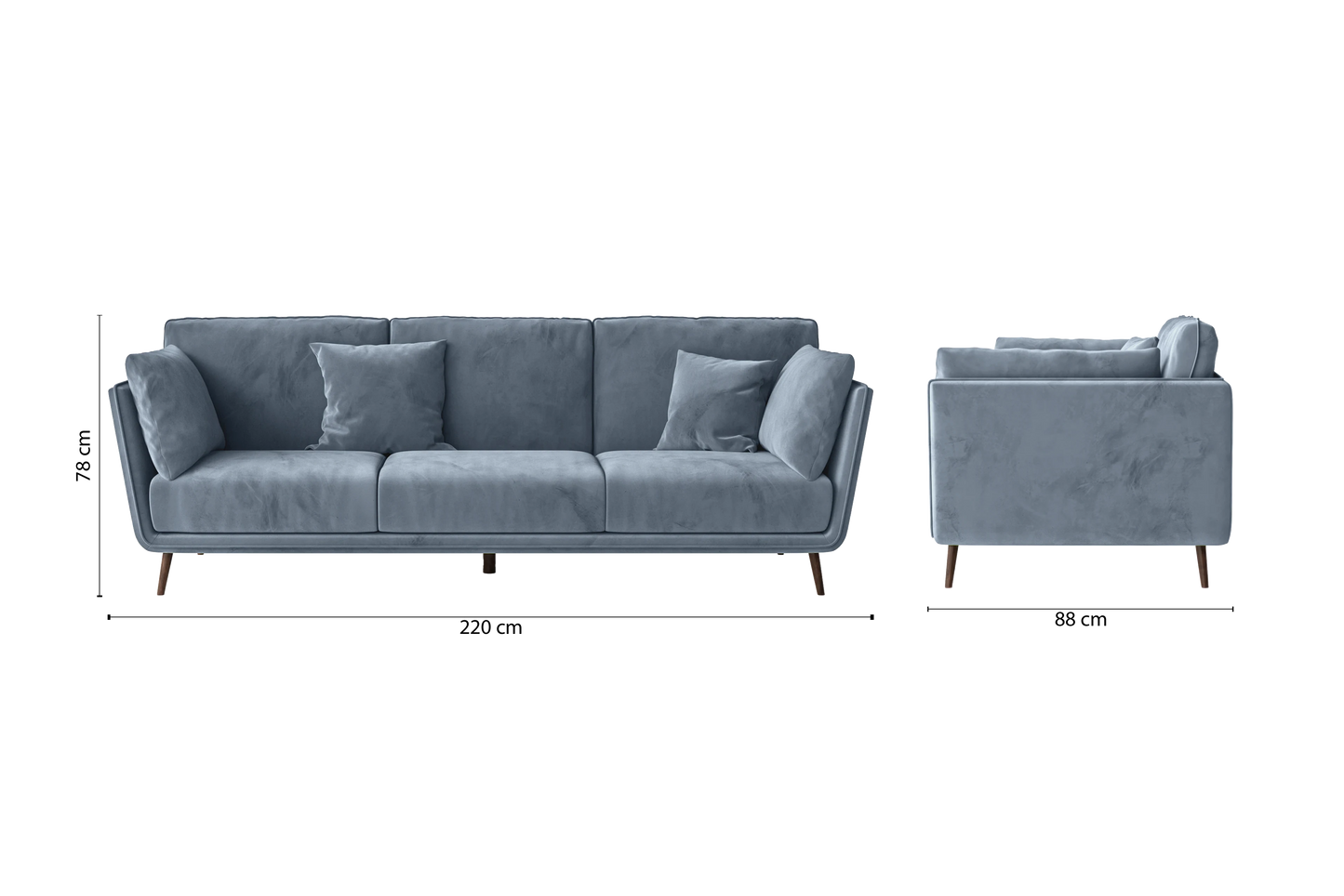 Bologna 3 Seater Sofa Baby Blue Velvet