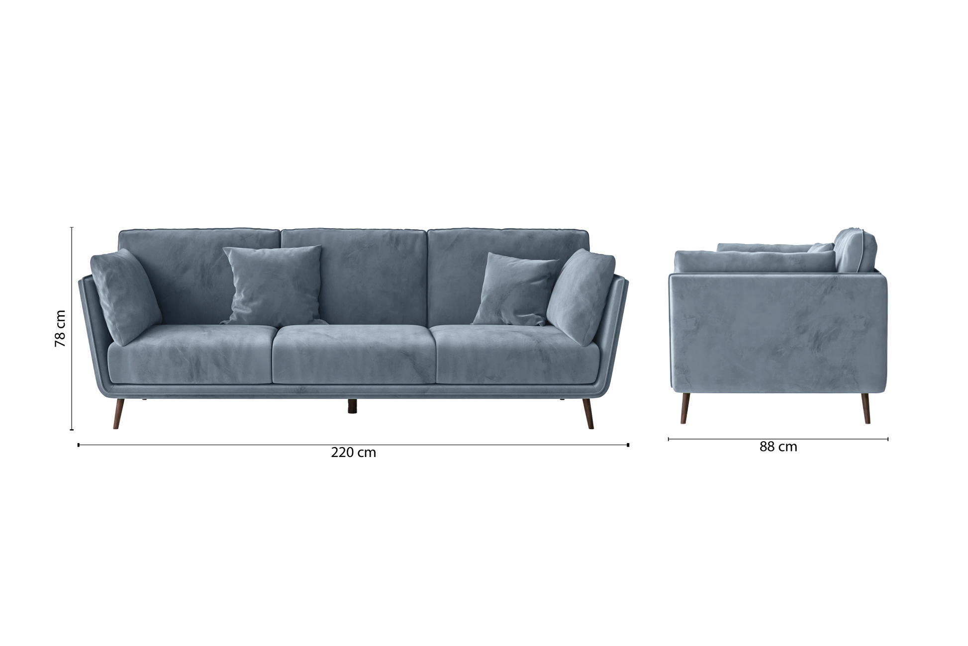 Bologna 3 Seater Sofa Baby Blue Velvet