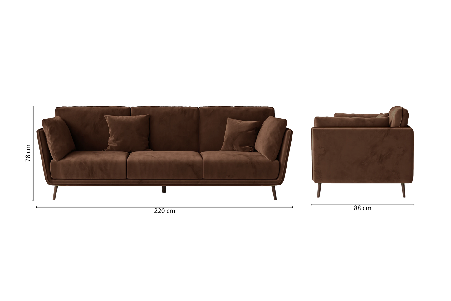 Bologna 3 Seater Sofa Coffee Brown Velvet