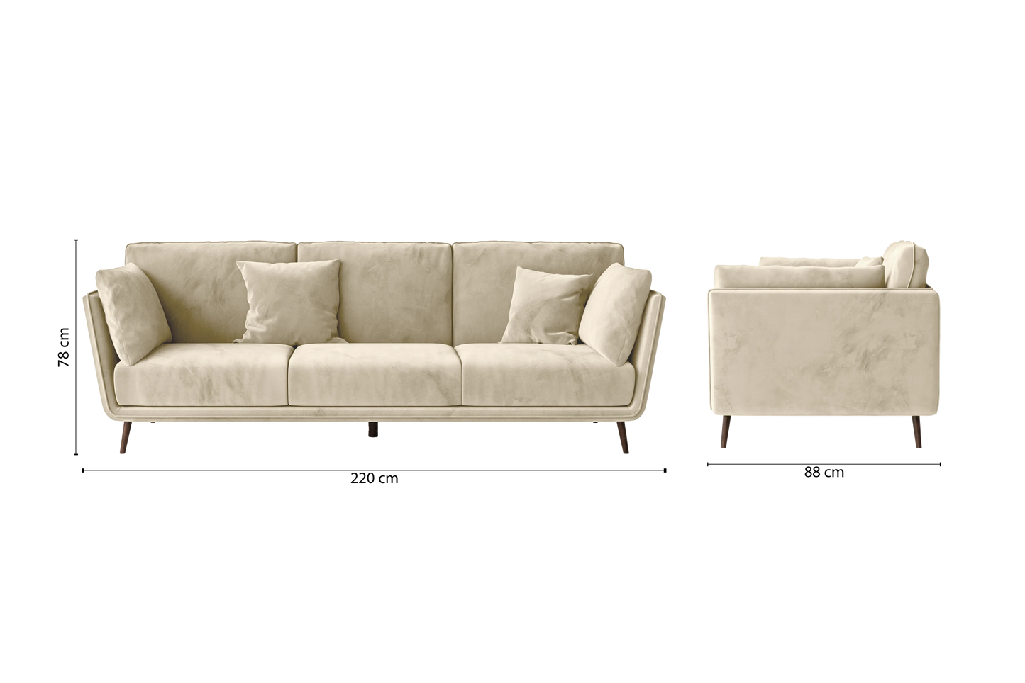 Bologna 3 Seater Sofa Cream Velvet