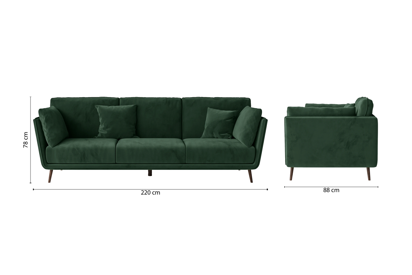 Bologna 3 Seater Sofa Green Velvet