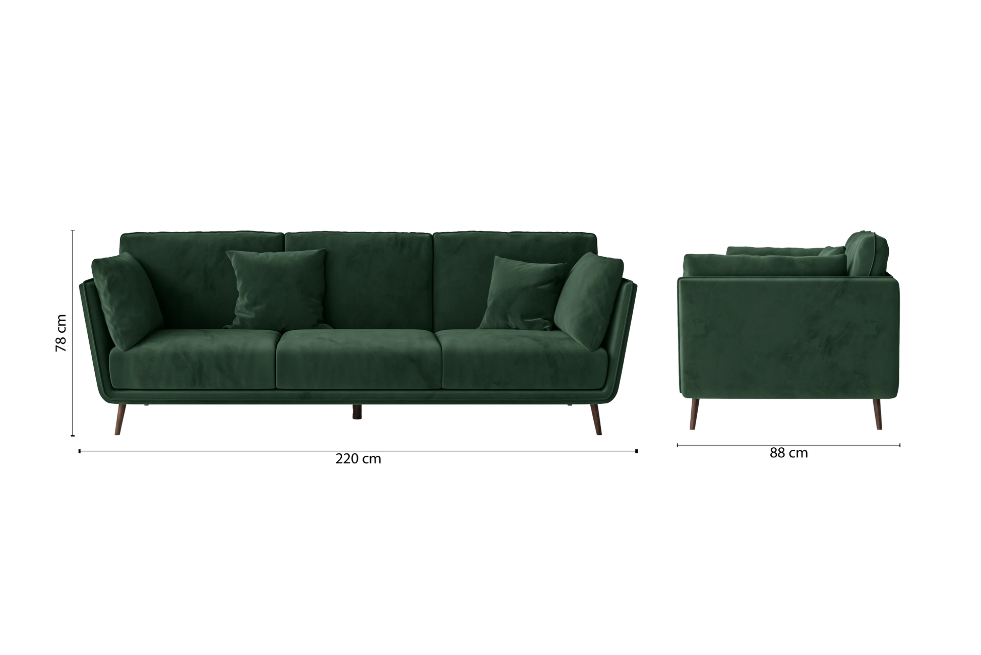 Bologna 3 Seater Sofa Green Velvet