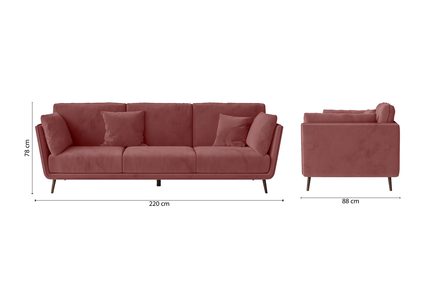 Bologna 3 Seater Sofa Pink Velvet