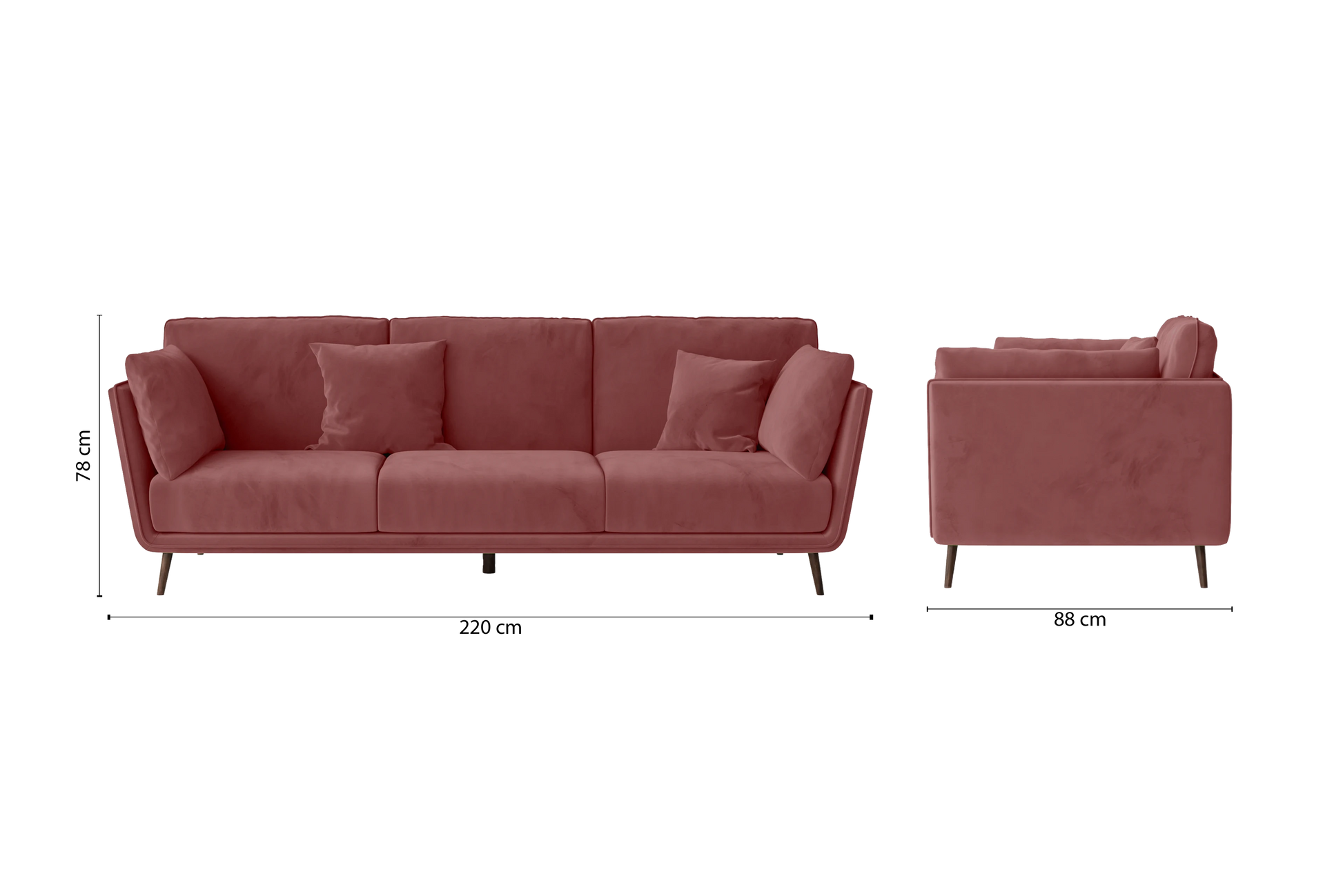 Bologna 3 Seater Sofa Pink Velvet