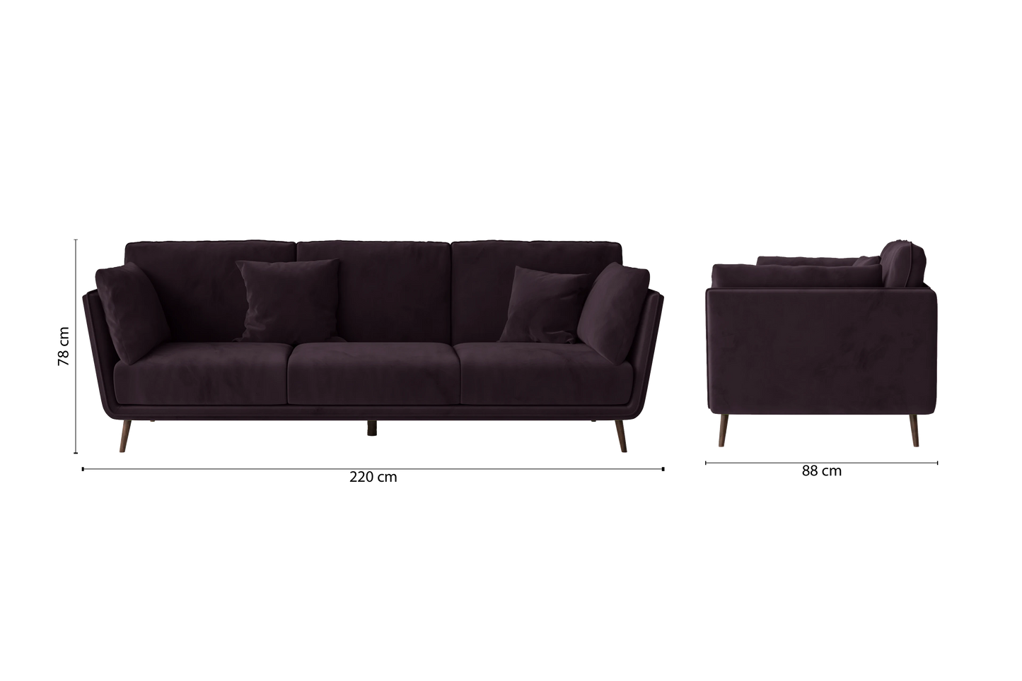 Bologna 3 Seater Sofa Purple Velvet