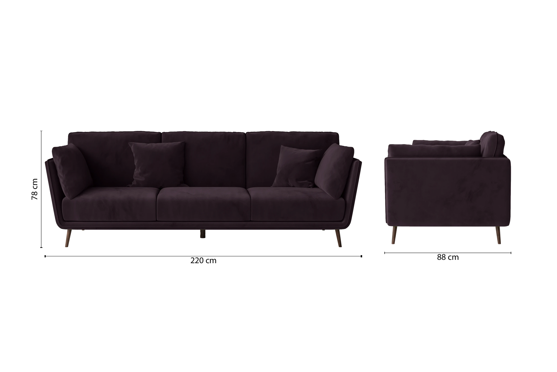 Bologna 3 Seater Sofa Purple Velvet