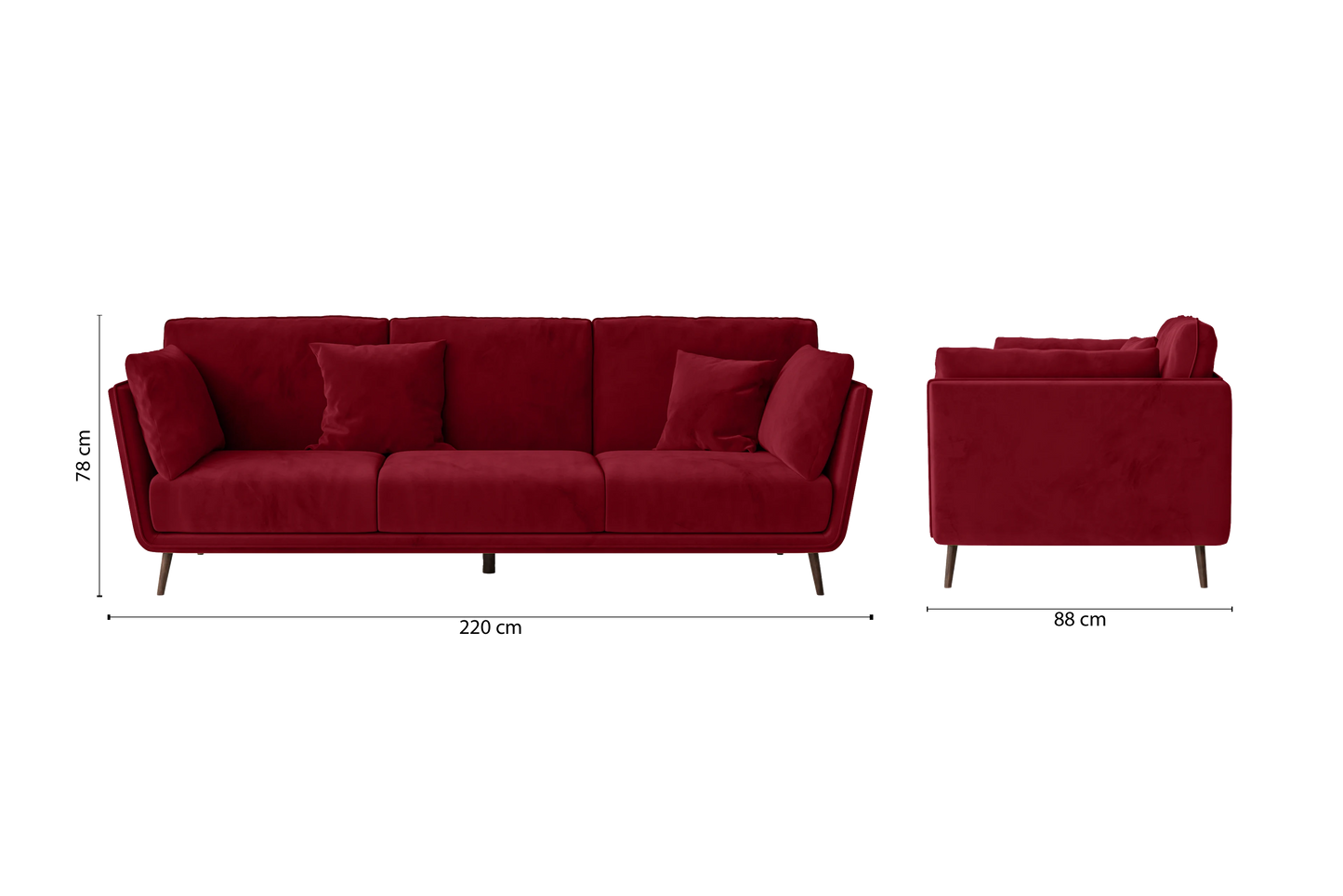 Bologna 3 Seater Sofa Red Velvet