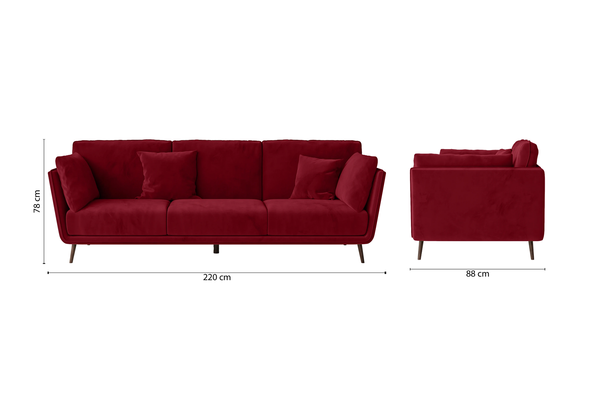 Bologna 3 Seater Sofa Red Velvet