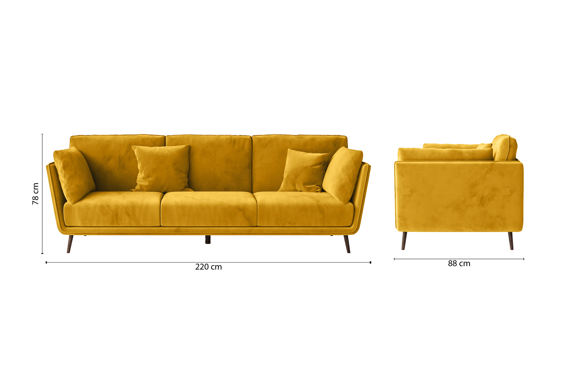 Bologna 3 Seater Sofa Yellow Velvet