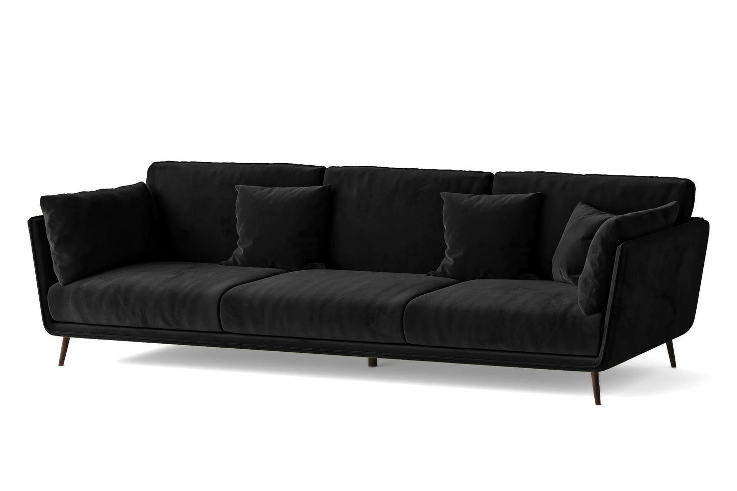 Bologna 4 Seater Sofa Black Velvet