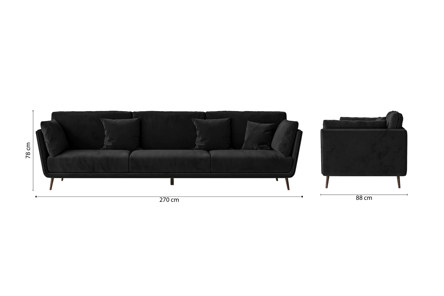 Bologna 4 Seater Sofa Black Velvet