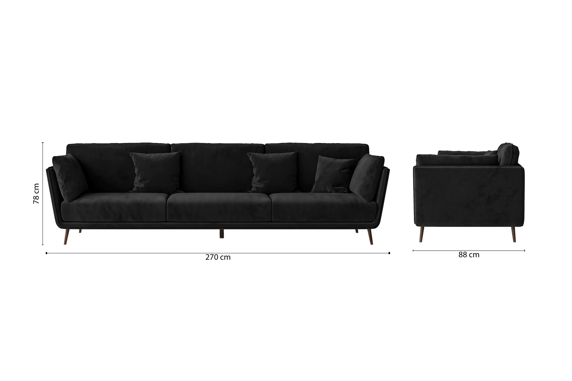 Bologna 4 Seater Sofa Black Velvet