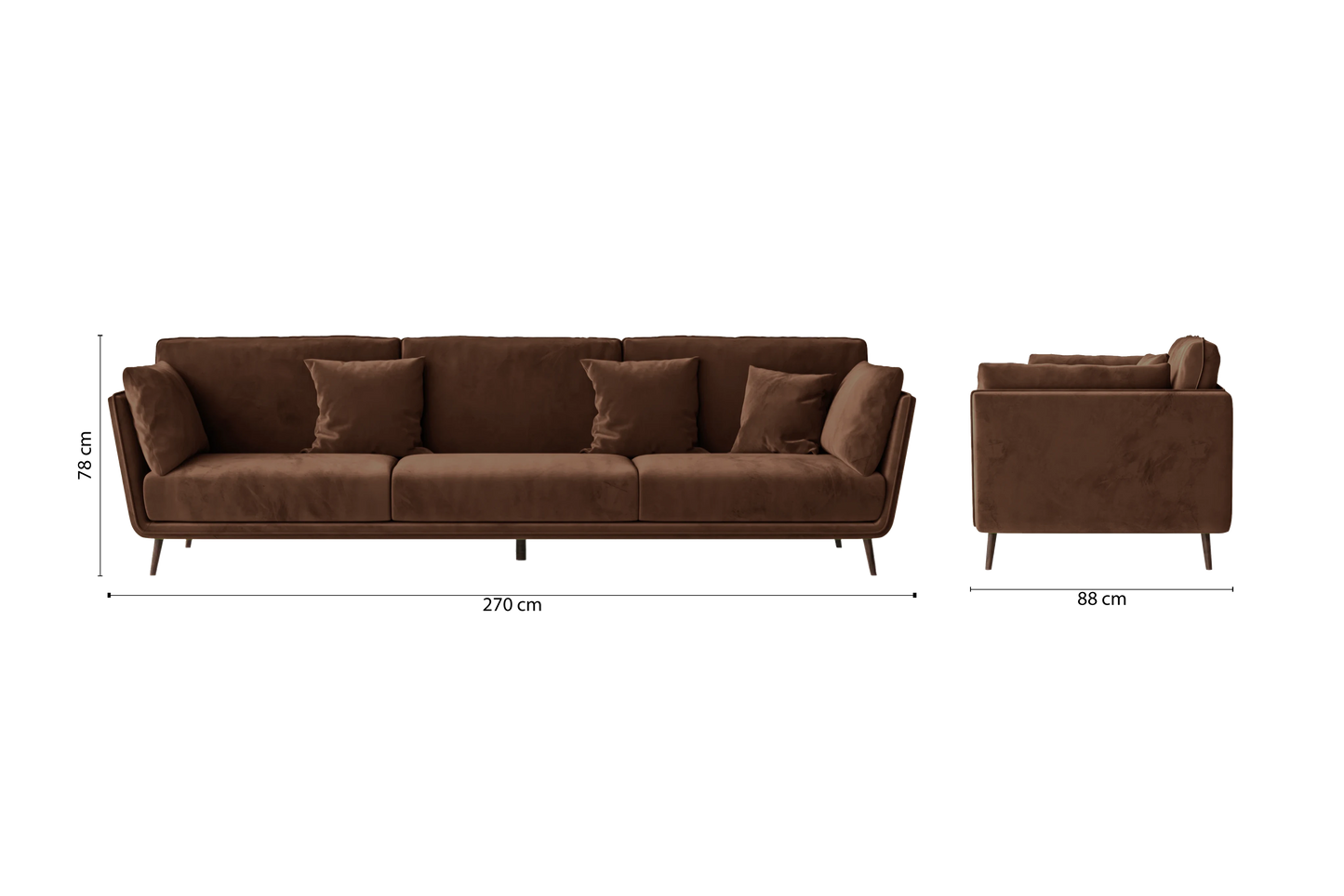 Bologna 4 Seater Sofa Coffee Brown Velvet