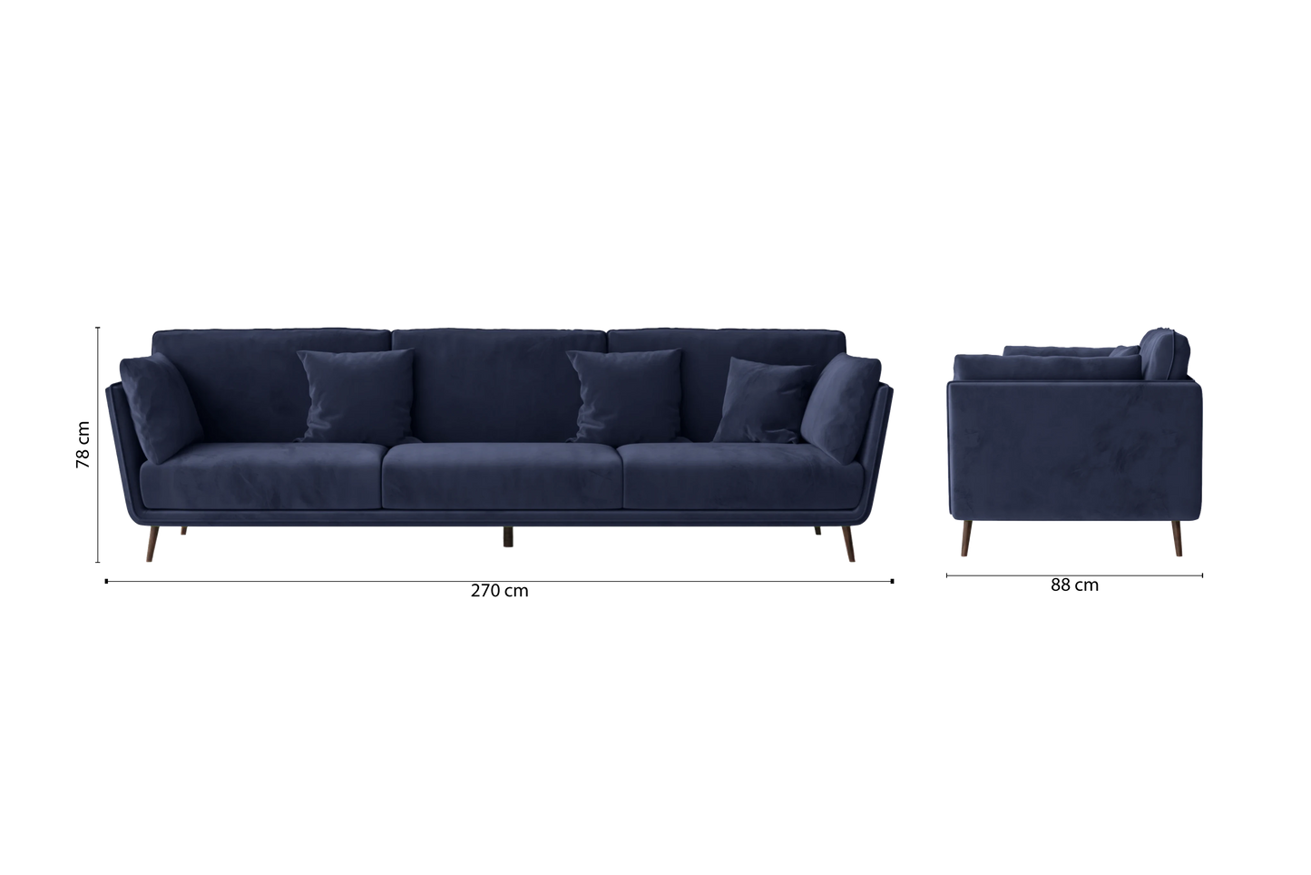 Bologna 4 Seater Sofa Dark Blue Velvet