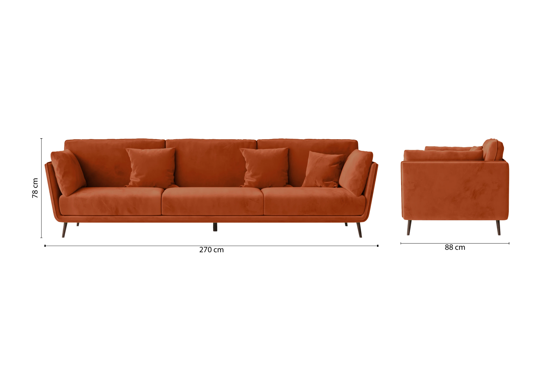 Bologna 4 Seater Sofa Orange Velvet