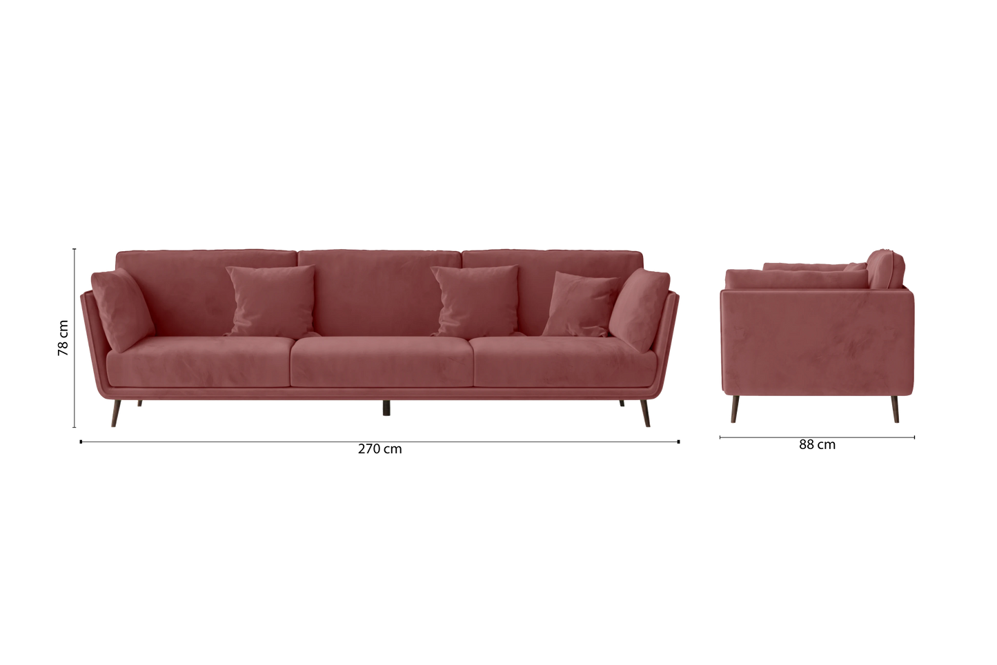 Bologna 4 Seater Sofa Pink Velvet