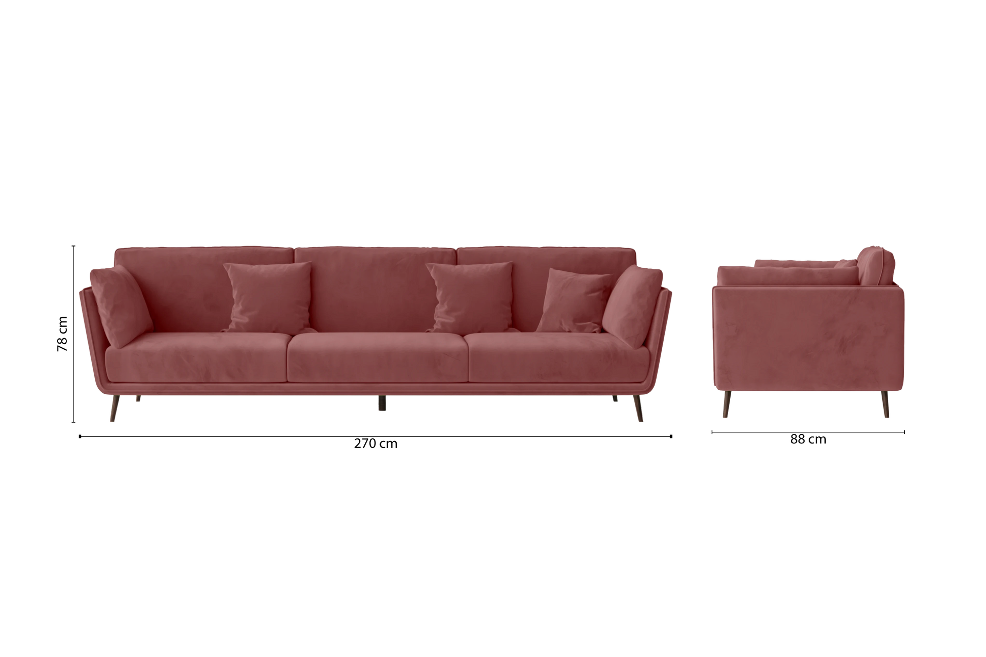 Bologna 4 Seater Sofa Pink Velvet