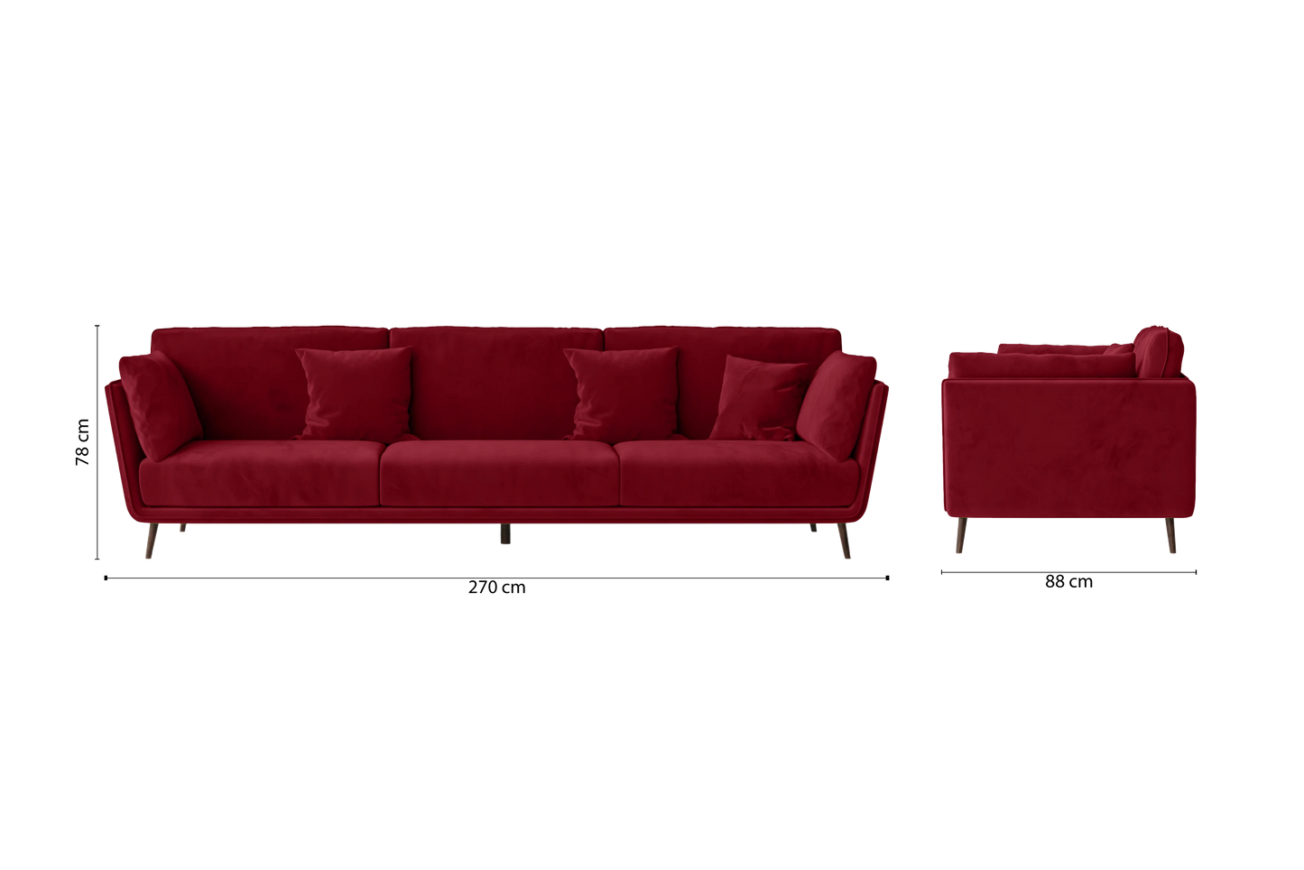 Bologna 4 Seater Sofa Red Velvet