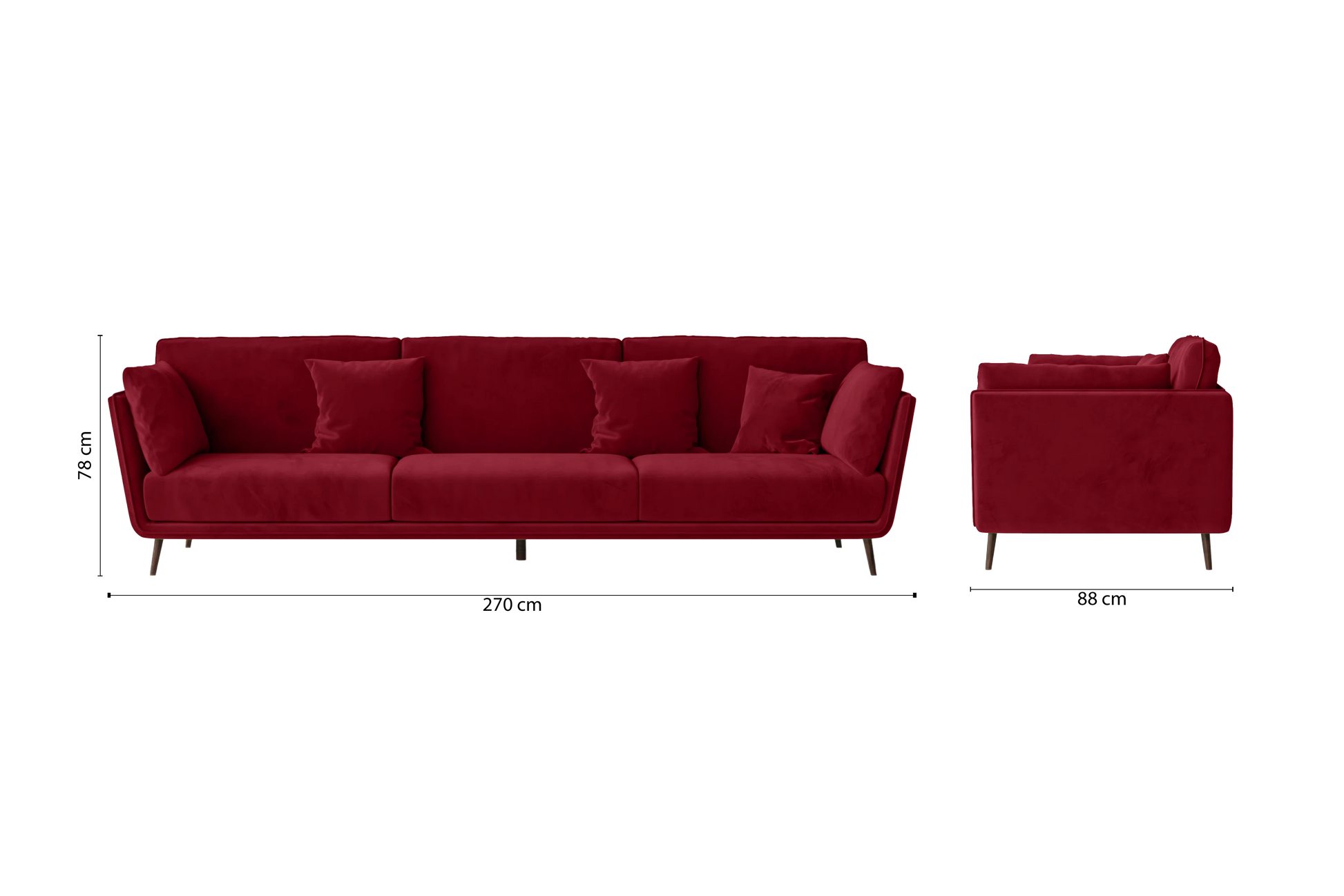 Bologna 4 Seater Sofa Red Velvet