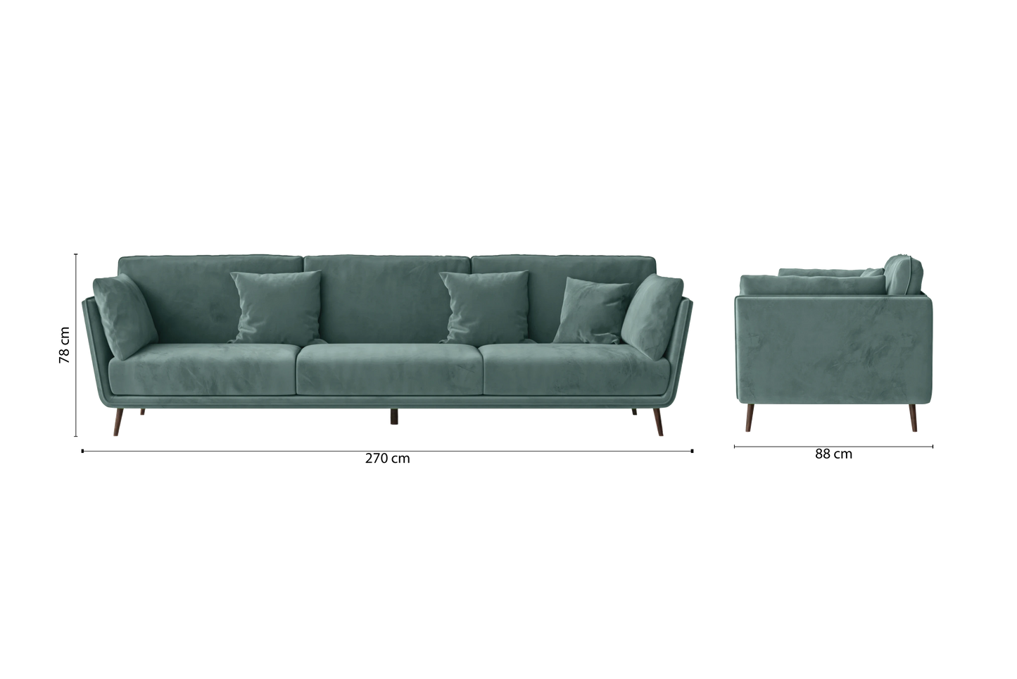 Bologna 4 Seater Sofa Teal Velvet