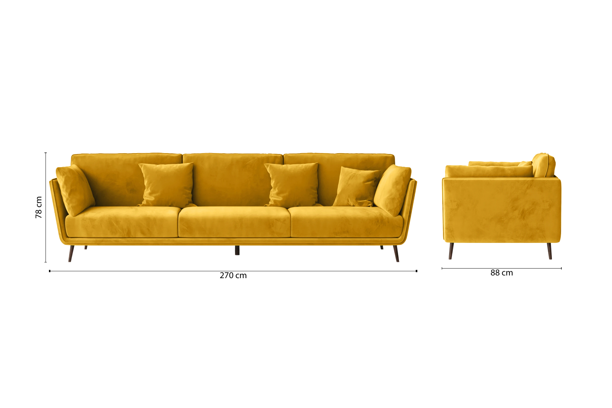 Bologna 4 Seater Sofa Yellow Velvet