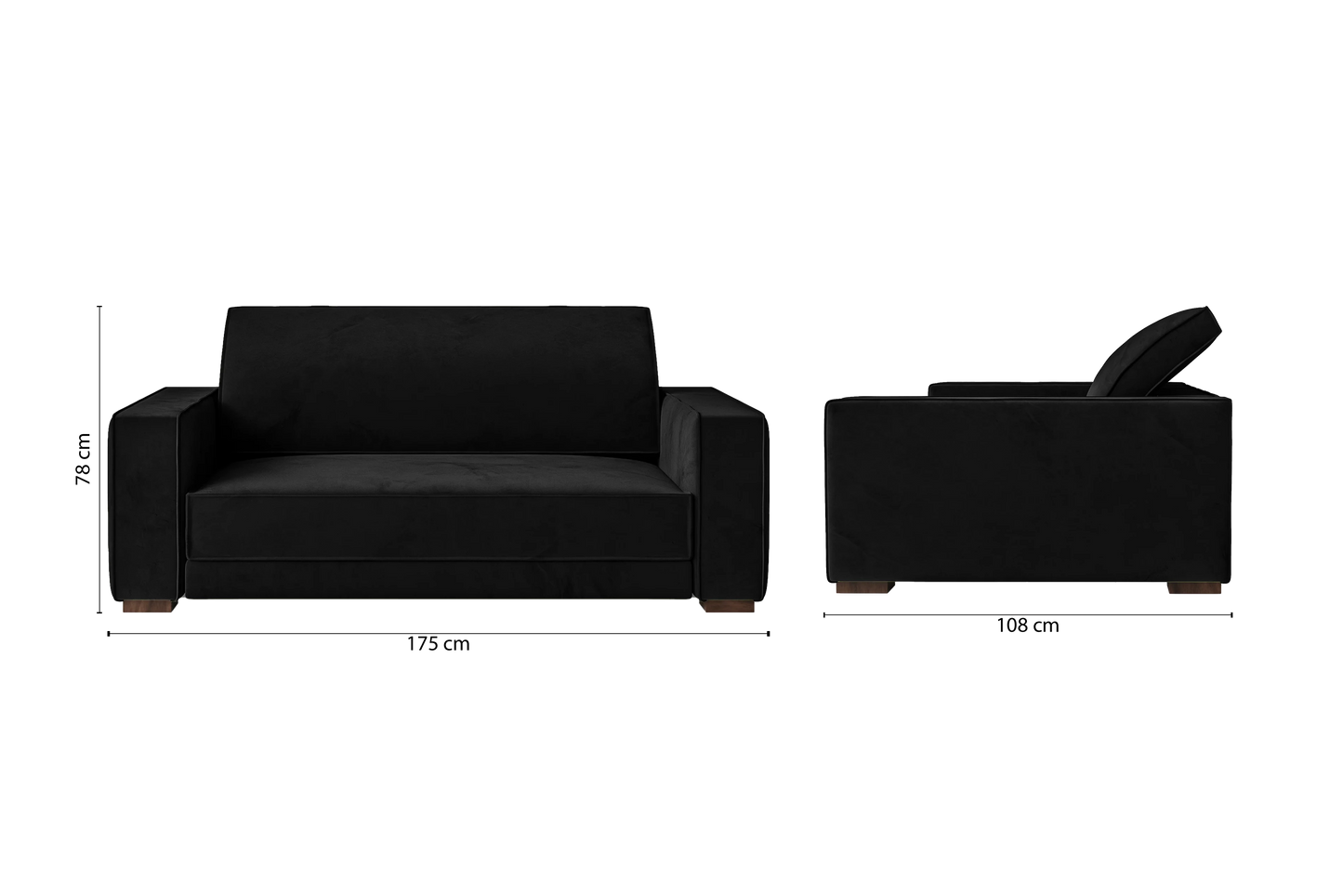 Bolzano 2 Seater Sofa Black Velvet