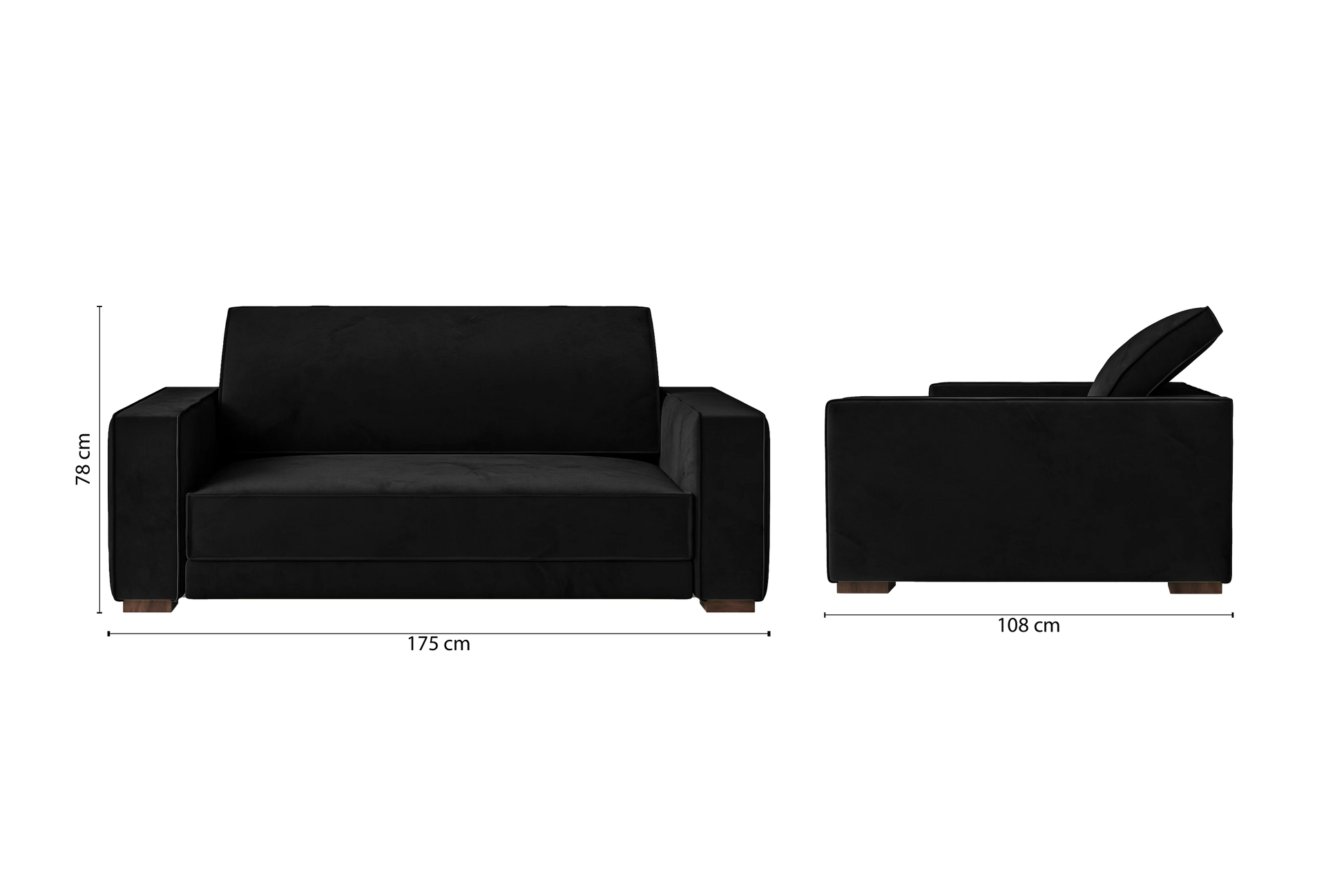 Bolzano 2 Seater Sofa Black Velvet