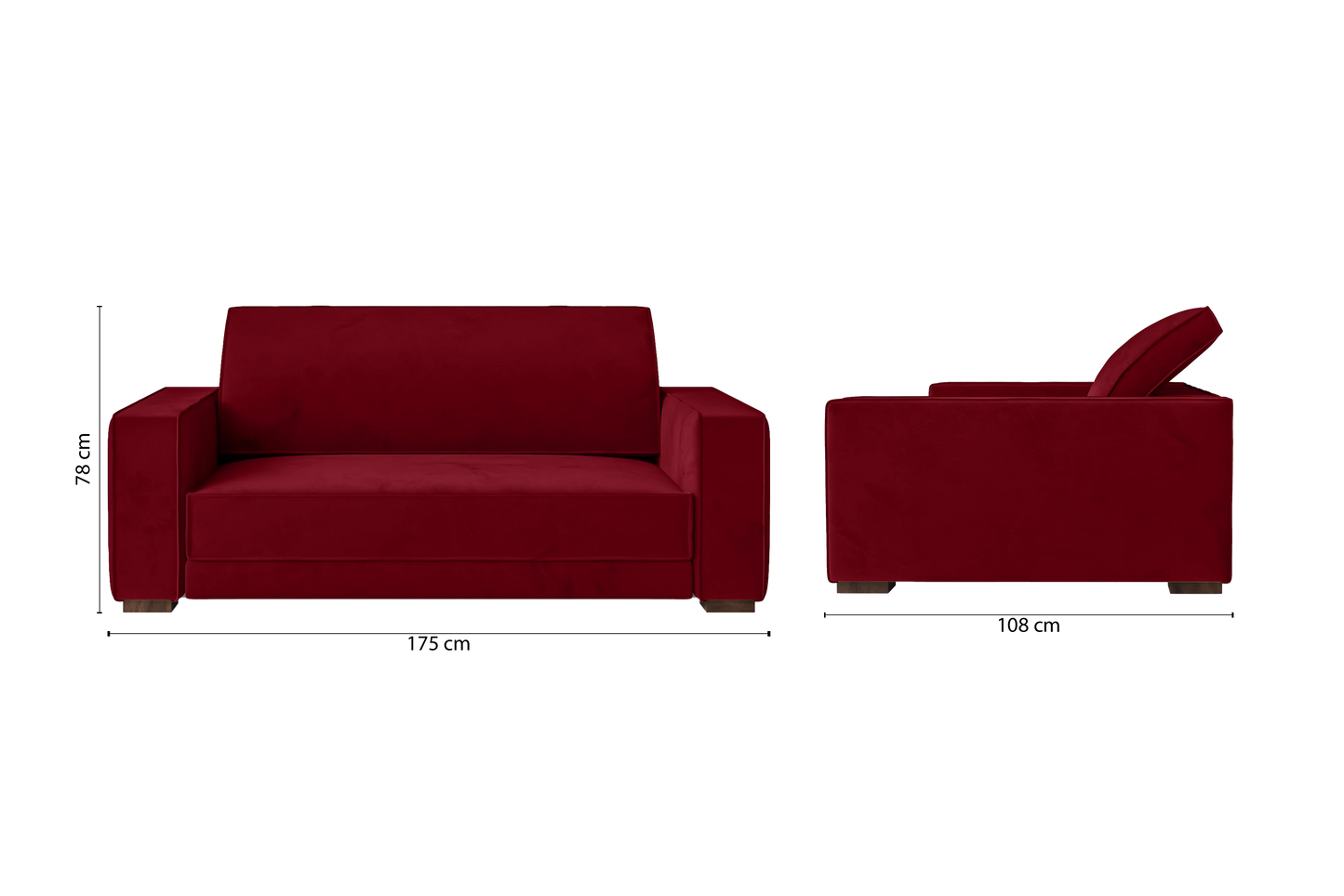 Bolzano 2 Seater Sofa Red Velvet