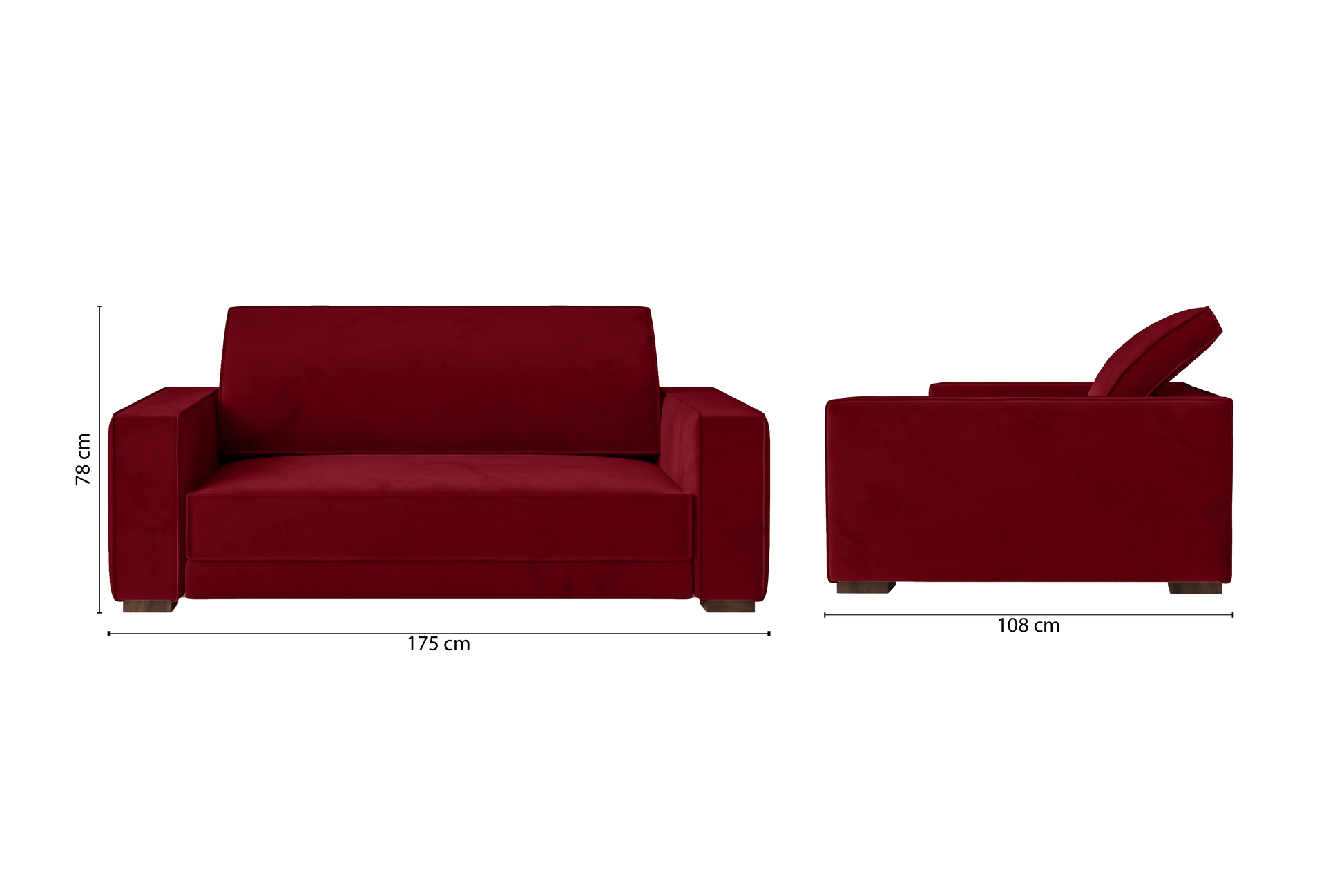 Bolzano 2 Seater Sofa Red Velvet