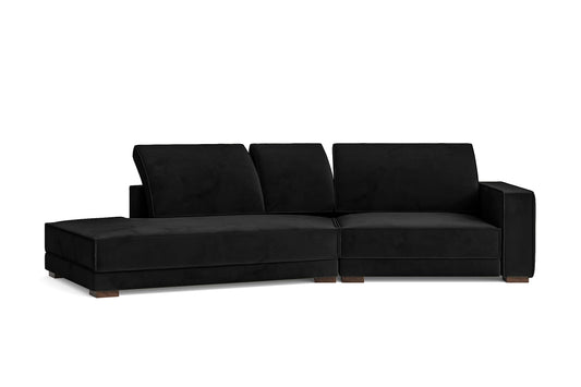 Bolzano 3 Seater Left Hand Facing Chaise Lounge Corner Sofa Black Velvet