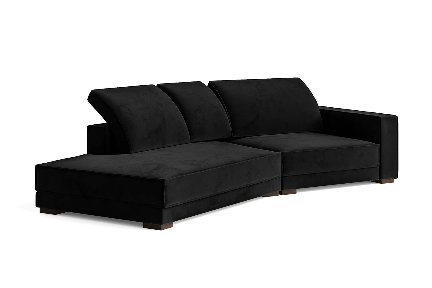 Bolzano 3 Seater Left Hand Facing Chaise Lounge Corner Sofa Black Velvet