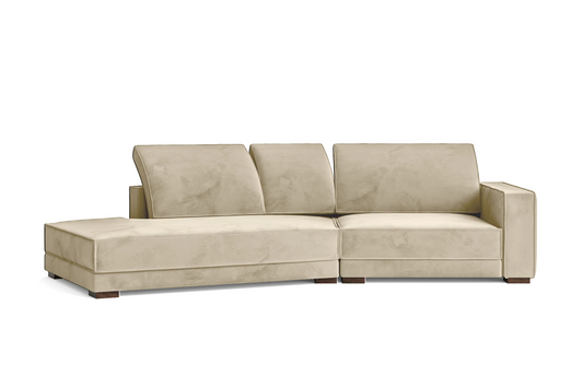 Bolzano 3 Seater Left Hand Facing Chaise Lounge Corner Sofa Cream Velvet