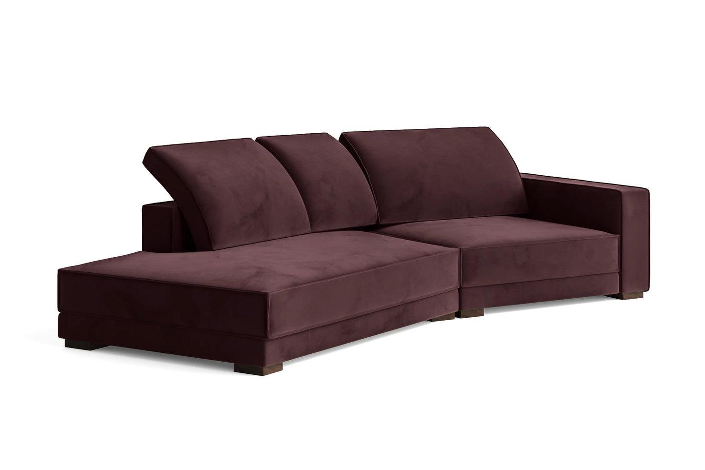 Bolzano 3 Seater Left Hand Facing Chaise Lounge Corner Sofa Grape Velvet