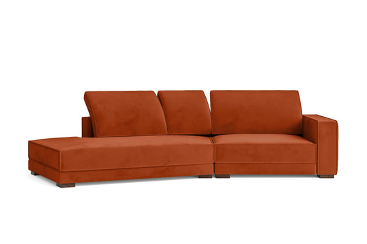 Bolzano 3 Seater Left Hand Facing Chaise Lounge Corner Sofa Orange Velvet