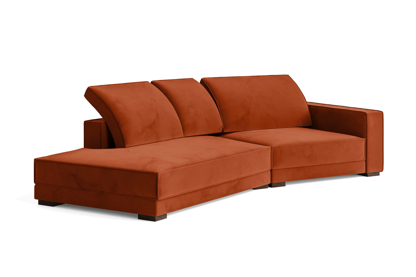 Bolzano 3 Seater Left Hand Facing Chaise Lounge Corner Sofa Orange Velvet