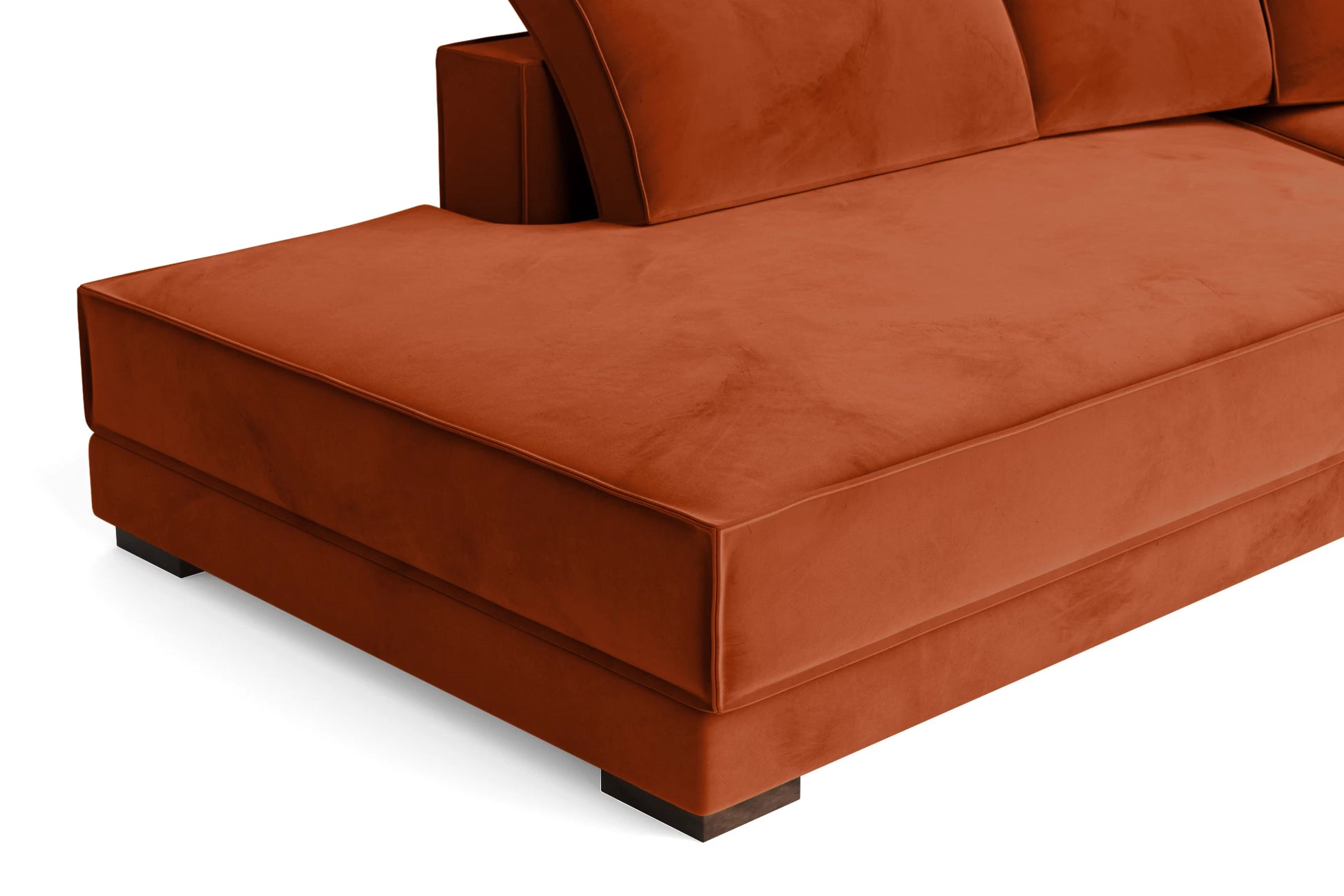 Bolzano 3 Seater Left Hand Facing Chaise Lounge Corner Sofa Orange Velvet