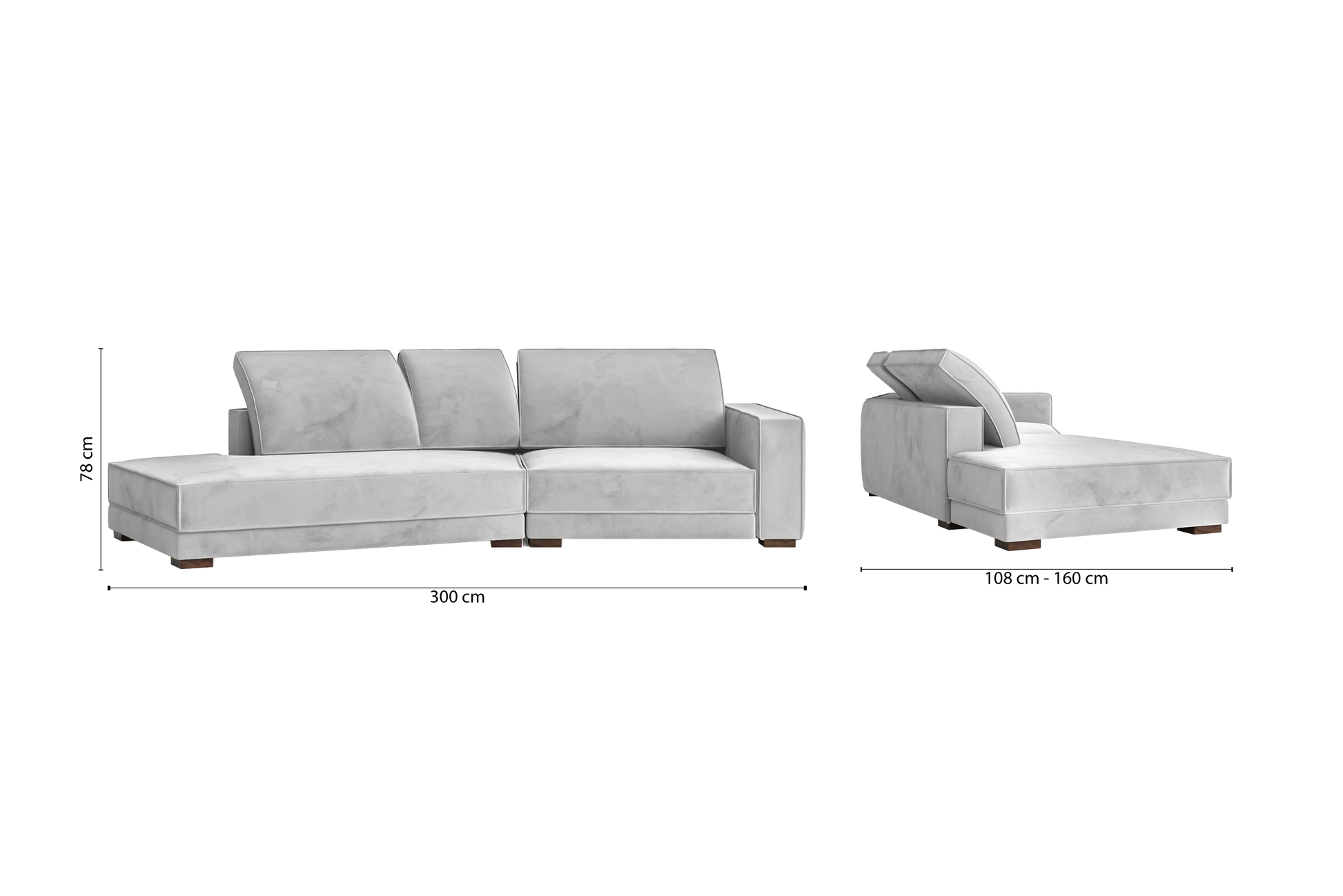 Bolzano 3 Seater Left Hand Facing Chaise Lounge Corner Sofa White Velvet