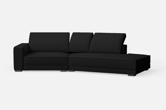 Bolzano 3 Seater Right Hand Facing Chaise Lounge Corner Sofa Black Leather