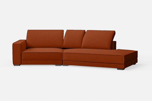 Bolzano 3 Seater Right Hand Facing Chaise Lounge Corner Sofa Orange Linen Fabric