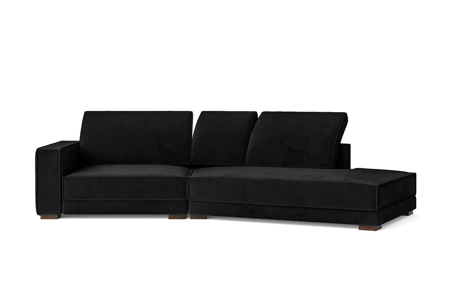 Bolzano 3 Seater Right Hand Facing Chaise Lounge Corner Sofa Black Velvet