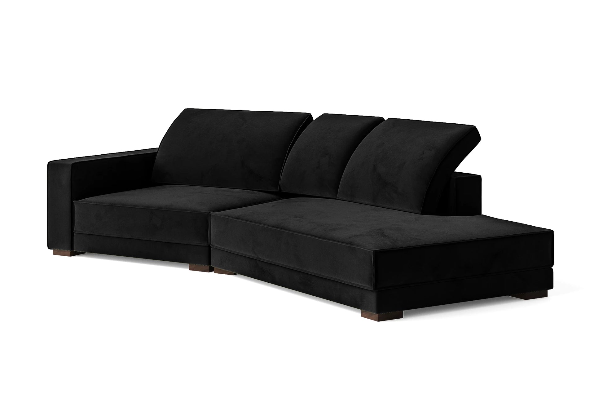 Bolzano 3 Seater Right Hand Facing Chaise Lounge Corner Sofa Black Velvet