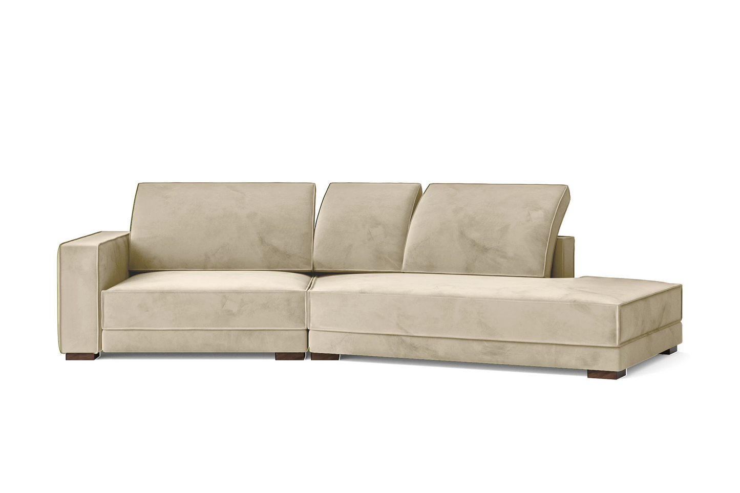 Bolzano 3 Seater Right Hand Facing Chaise Lounge Corner Sofa Cream Velvet