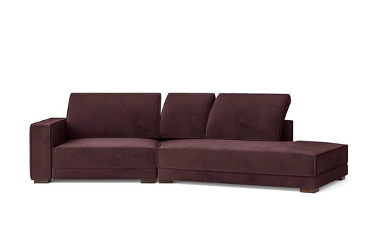 Bolzano 3 Seater Right Hand Facing Chaise Lounge Corner Sofa Grape Velvet