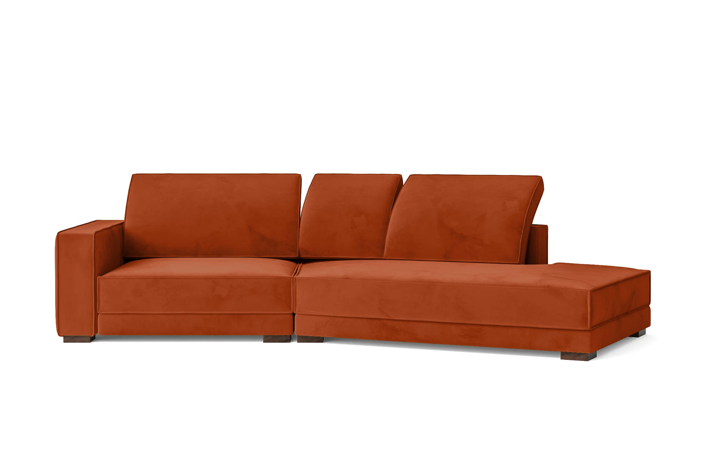 Bolzano 3 Seater Right Hand Facing Chaise Lounge Corner Sofa Orange Velvet