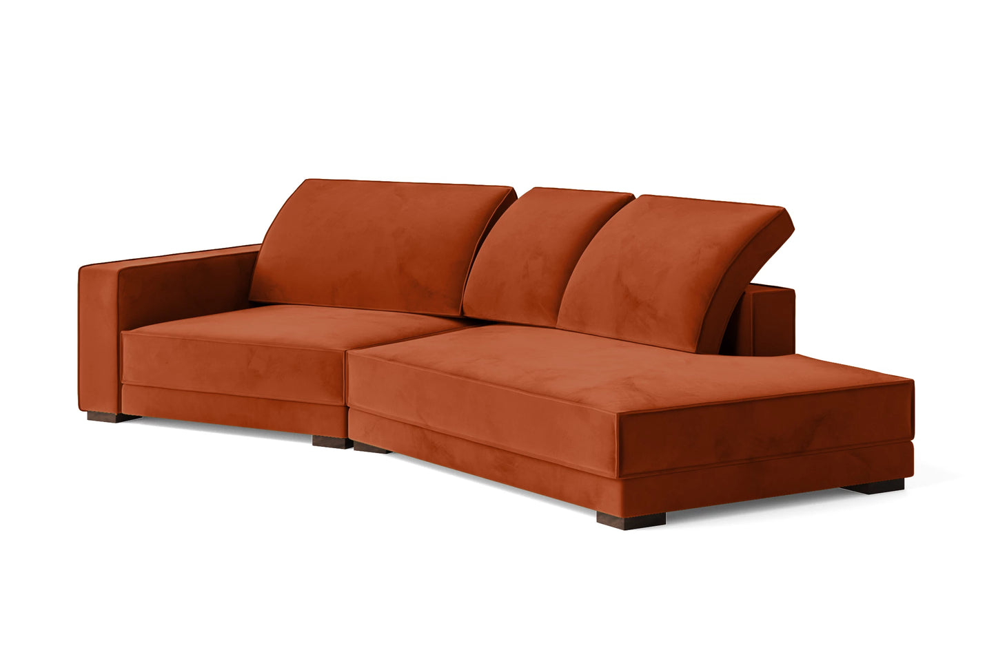 Bolzano 3 Seater Right Hand Facing Chaise Lounge Corner Sofa Orange Velvet