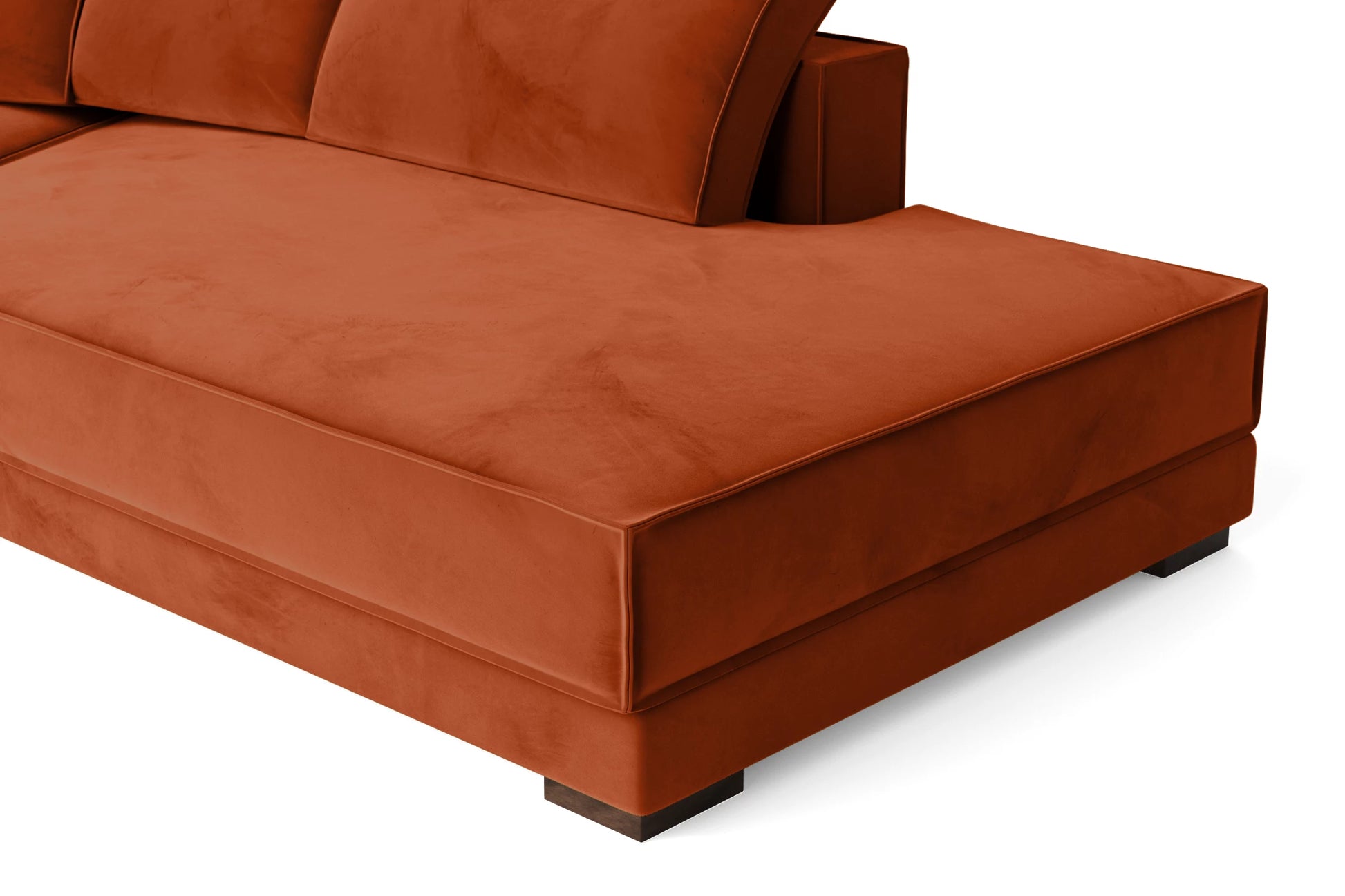 Bolzano 3 Seater Right Hand Facing Chaise Lounge Corner Sofa Orange Velvet