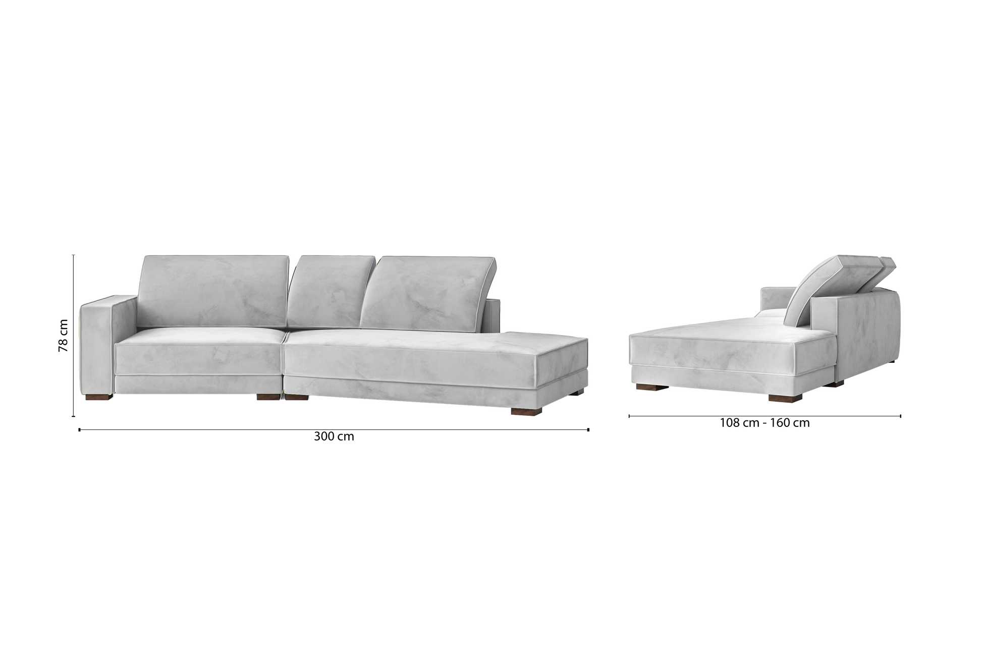 Bolzano 3 Seater Right Hand Facing Chaise Lounge Corner Sofa White Velvet